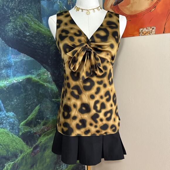 leopard print satin tie front top y2k glam going out - Picture 2 of 5